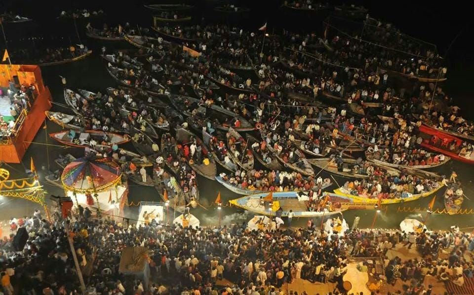 Traffic jam in ganga on dev deepawali at varanasi