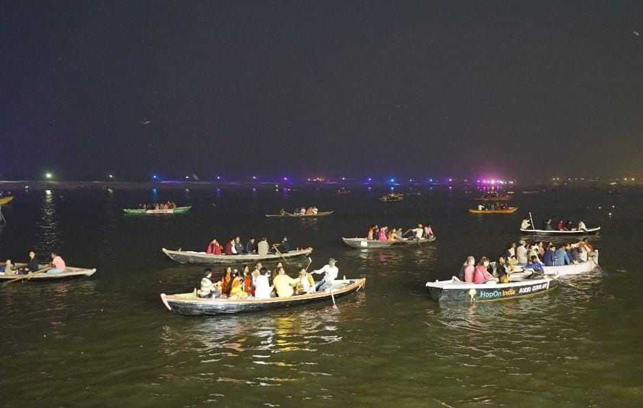 Traffic jam in ganga on dev deepawali at varanasi