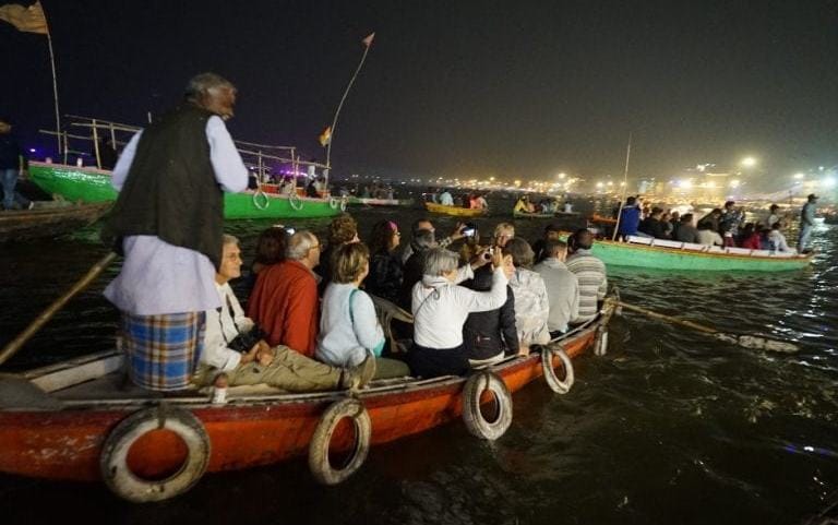 Traffic jam in ganga on dev deepawali at varanasi