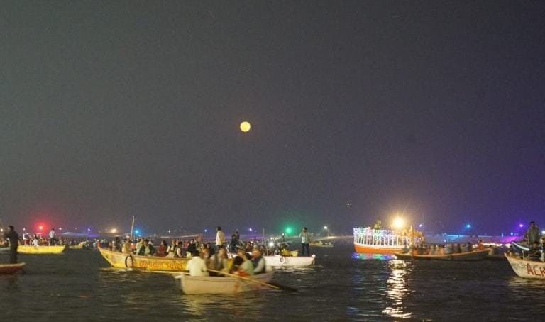 Traffic jam in ganga on dev deepawali at varanasi