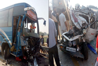 private bus collides with police vehicle on Agra Lucknow expressway