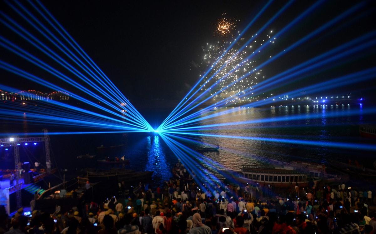 Laser show program on ganga river in varanasi