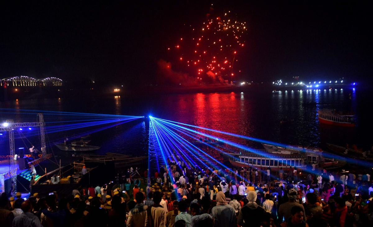 Laser show program on ganga river in varanasi
