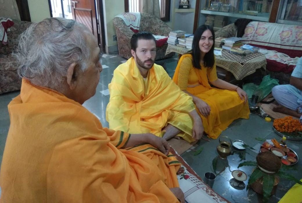 French couple their change name in varanasi