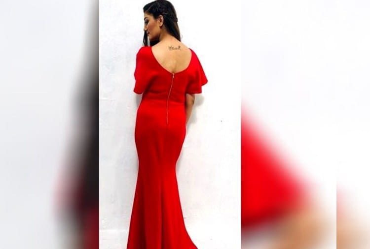 Chandigarh, Sapna Choudhary Photoshoot in Red Color Dress with Tatoo