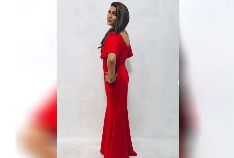 Chandigarh, Sapna Choudhary Photoshoot in Red Color Dress with Tatoo