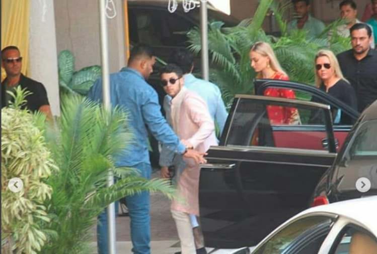 priyanka chopra and nick jonas along with joe jonas and sophie turner in pre wedding puja