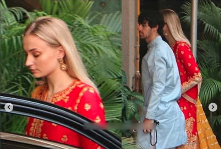 priyanka chopra and nick jonas along with joe jonas and sophie turner in pre wedding puja