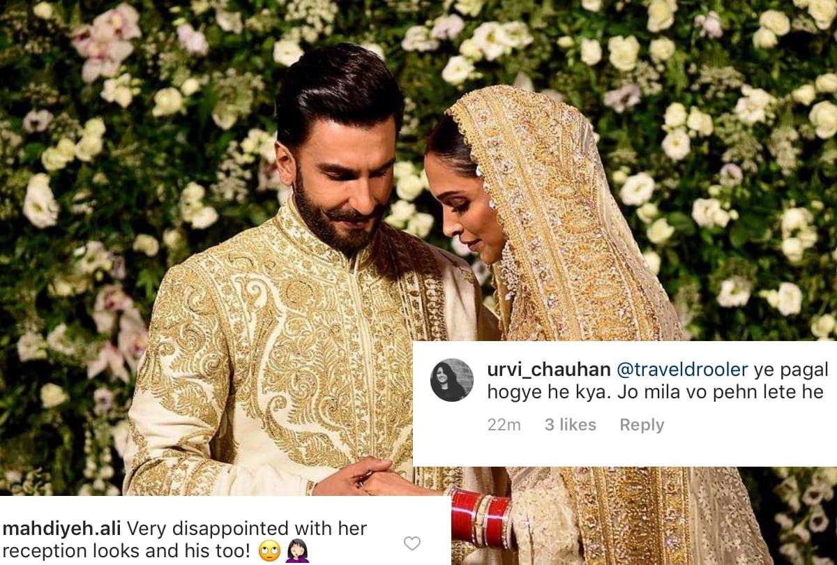 Deepika Padukone and Ranveer Singh brutally troll for her outfit in mumbai wedding reception