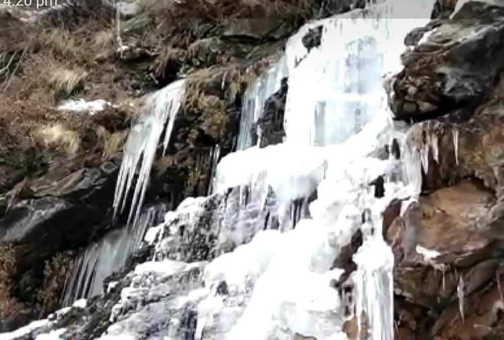 Waterfall freeze after bitter cold weather in uttarakhand chamoli