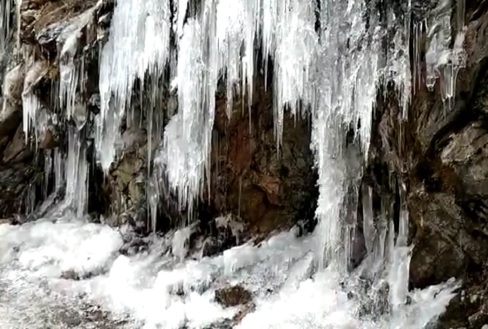 Waterfall freeze after bitter cold weather in uttarakhand chamoli