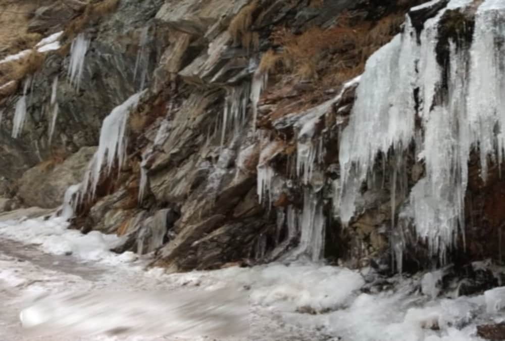 Waterfall freeze after bitter cold weather in uttarakhand chamoli