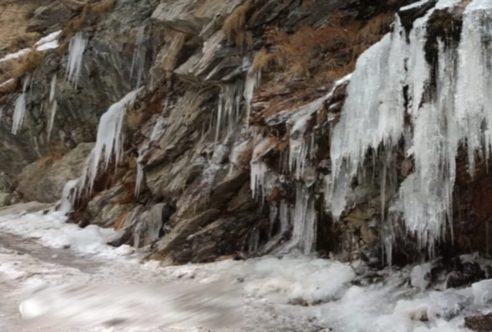 Waterfall freeze after bitter cold weather in uttarakhand chamoli
