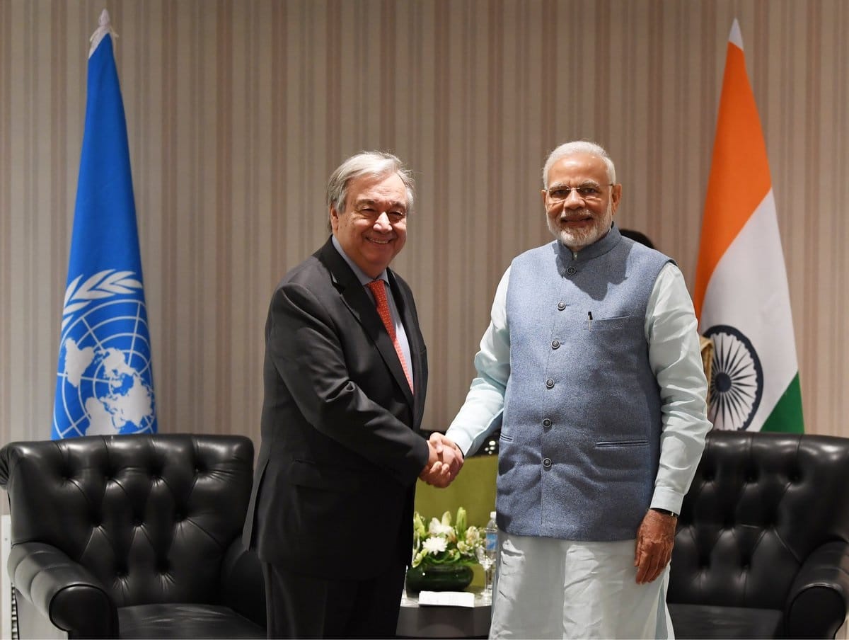 pm modi meets with UN Secretary General antonio guterres