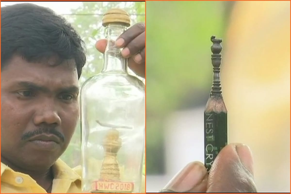 a miniature artist made Hockey World Cup trophy on a pencil nib