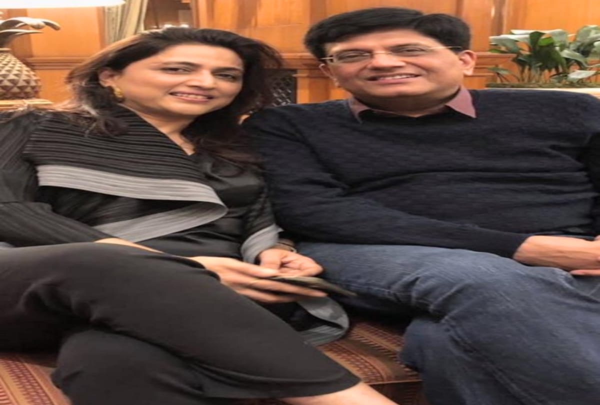 union railway minister piyush goyal cut Rail shaped cake on marriage anniversary