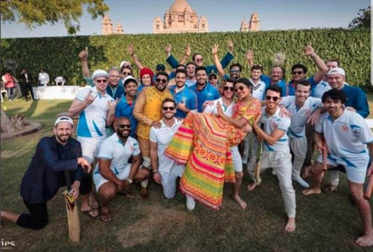 priyanka chopra and nick jonas wedding pics reveal team bride and groom play cricket match