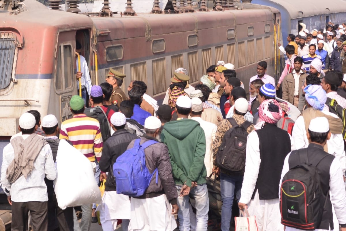 People from Muslim society who reached Meerut railway station to visit tablali ijtema