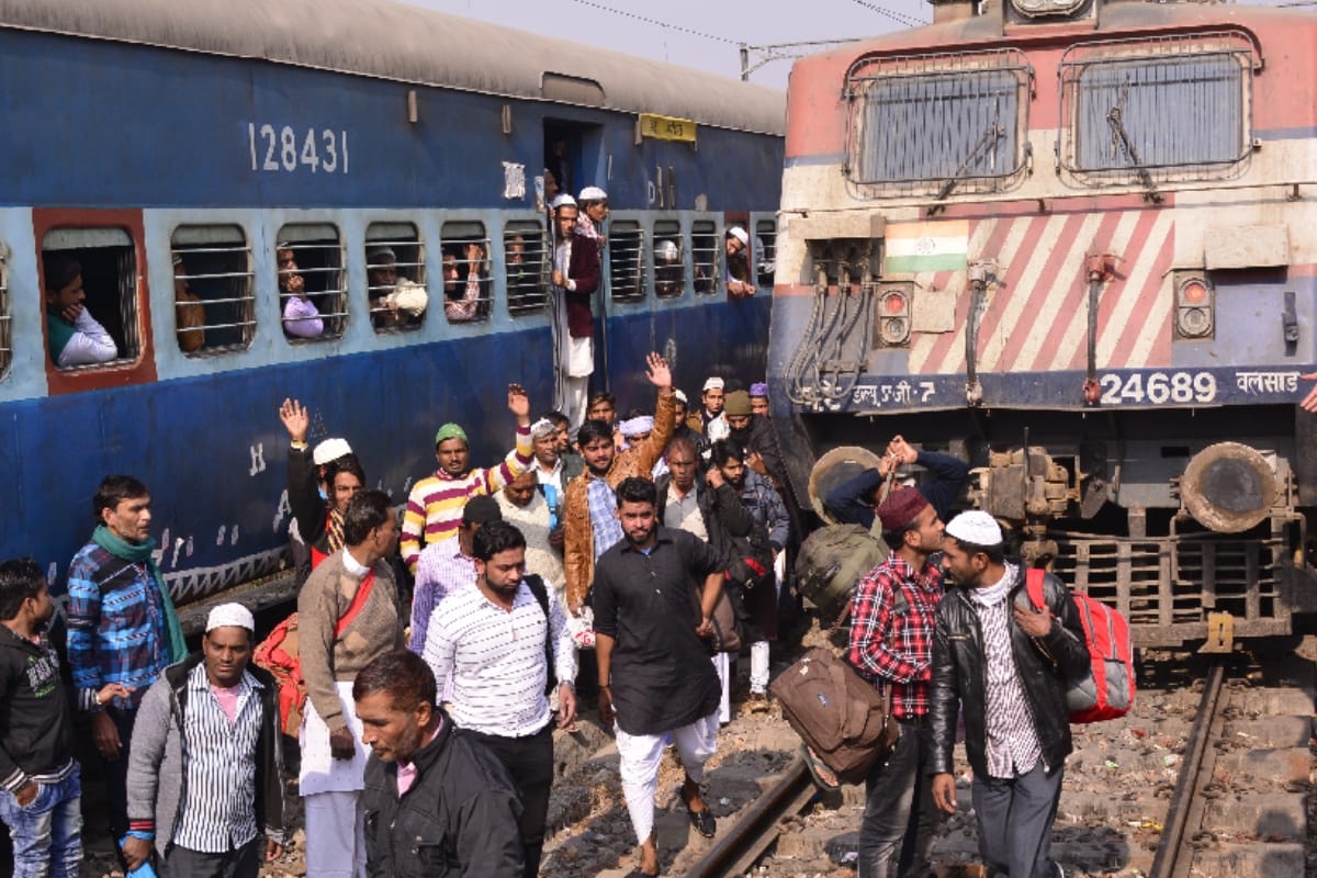 People from Muslim society who reached Meerut railway station to visit tablali ijtema