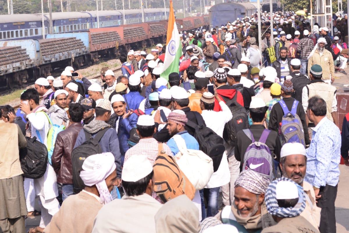People from Muslim society who reached Meerut railway station to visit tablali ijtema