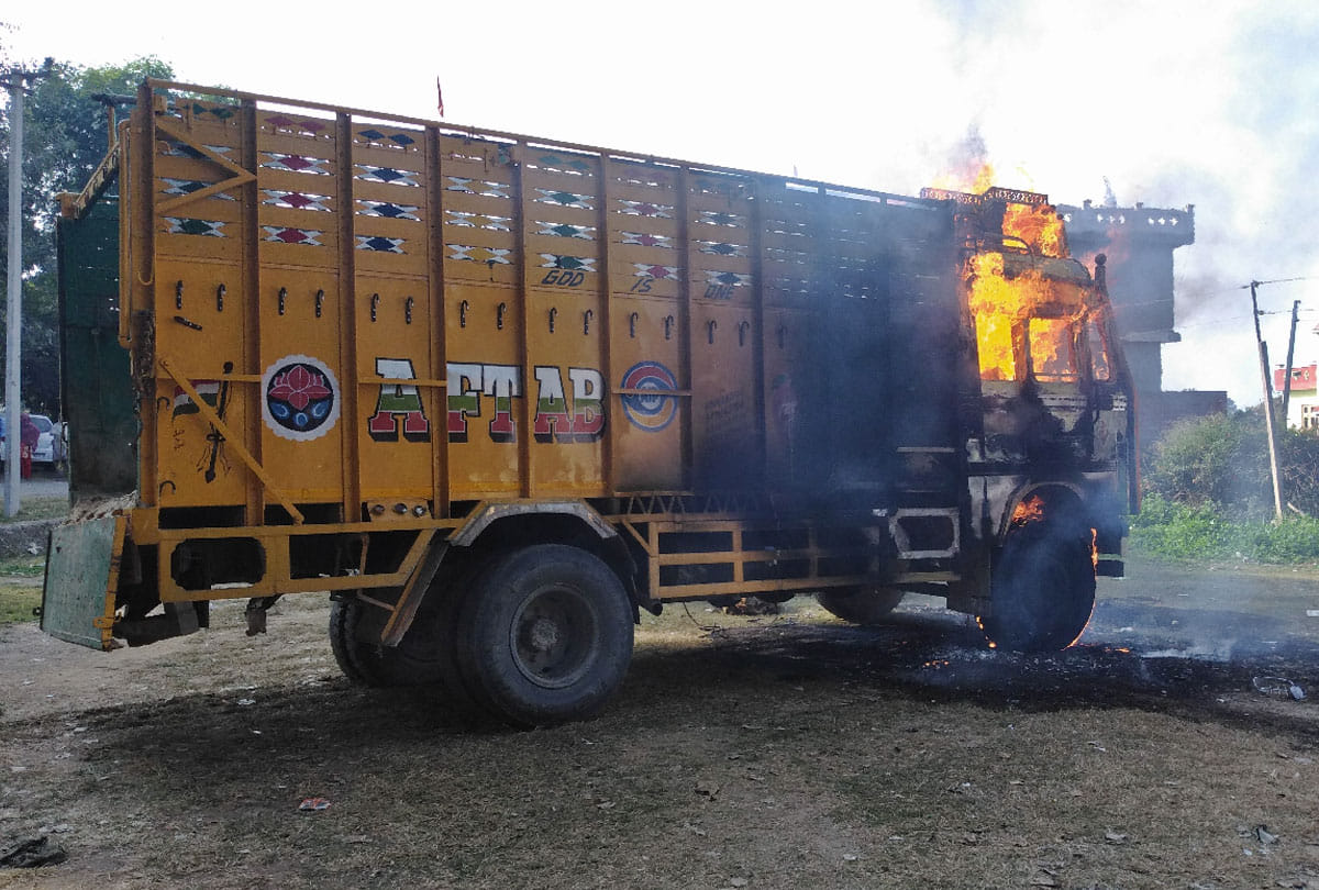 Jammu Kashmir Tension in Kathua as mob torches truck alleging cattle smuggling