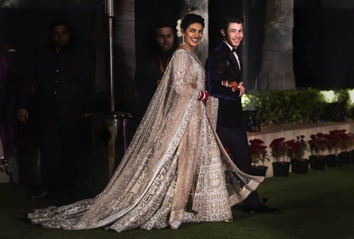 priyanka chopra one year wedding anniversary royal lehenga wedding gown