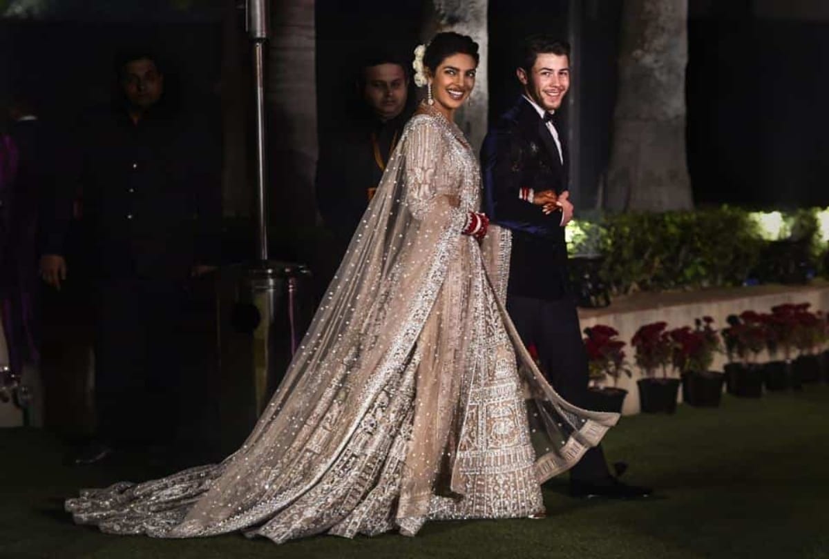 priyanka chopra one year wedding anniversary royal lehenga wedding gown