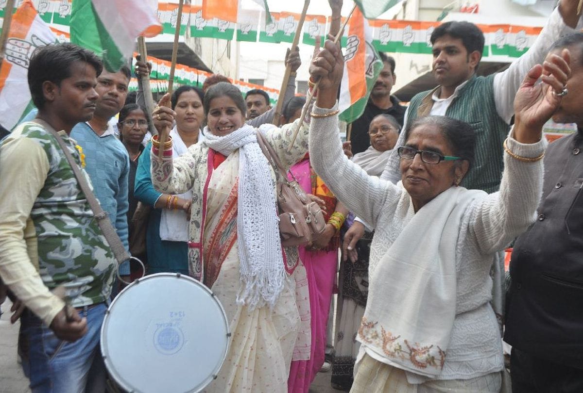 rajasthan, madhyapradesh assembly elections results congress workers celebration in agra