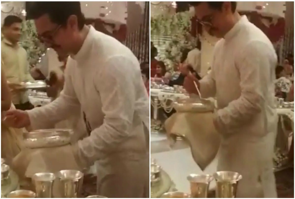 amitabh bachchan and aamir khan greet guest at isha ambani wedding
