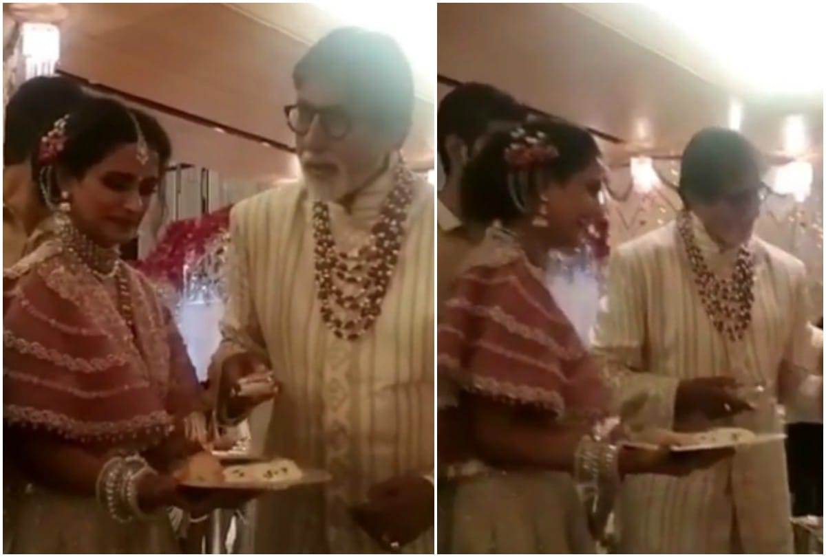 amitabh bachchan and aamir khan greet guest at isha ambani wedding