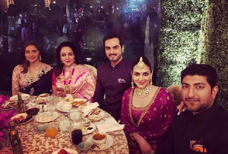 Isha Ambani wedding reception Sunny Deol Hema Malini Esha Deol Ahana Deol spotted at party