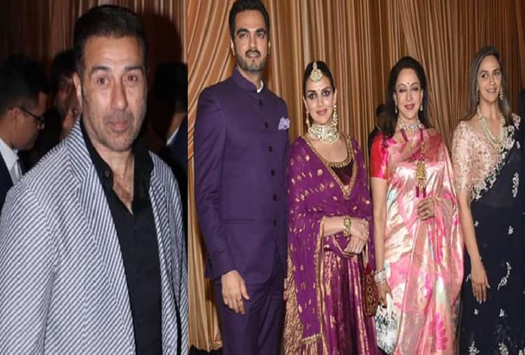 Isha Ambani wedding reception Sunny Deol Hema Malini Esha Deol Ahana Deol spotted at party