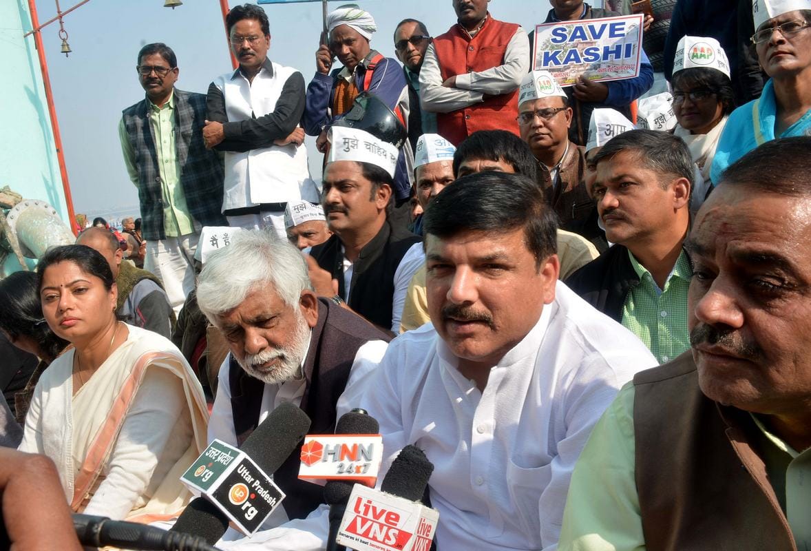 samajwadi party congress and apna dal leader on stage at PM modi constituency