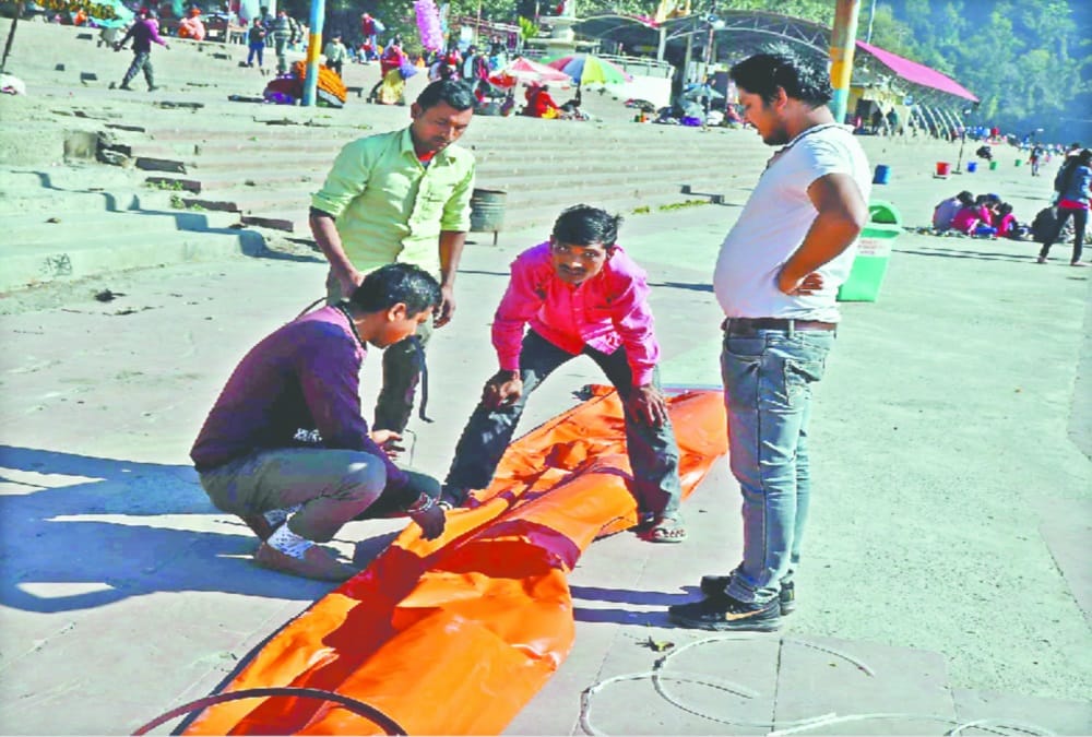 Trash Boom set for clean Ganga in Triveni Ghat uttarakhand 