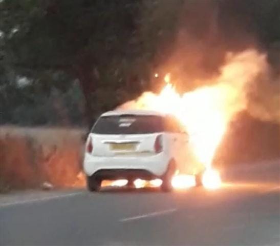 Running car fire, barely surviving