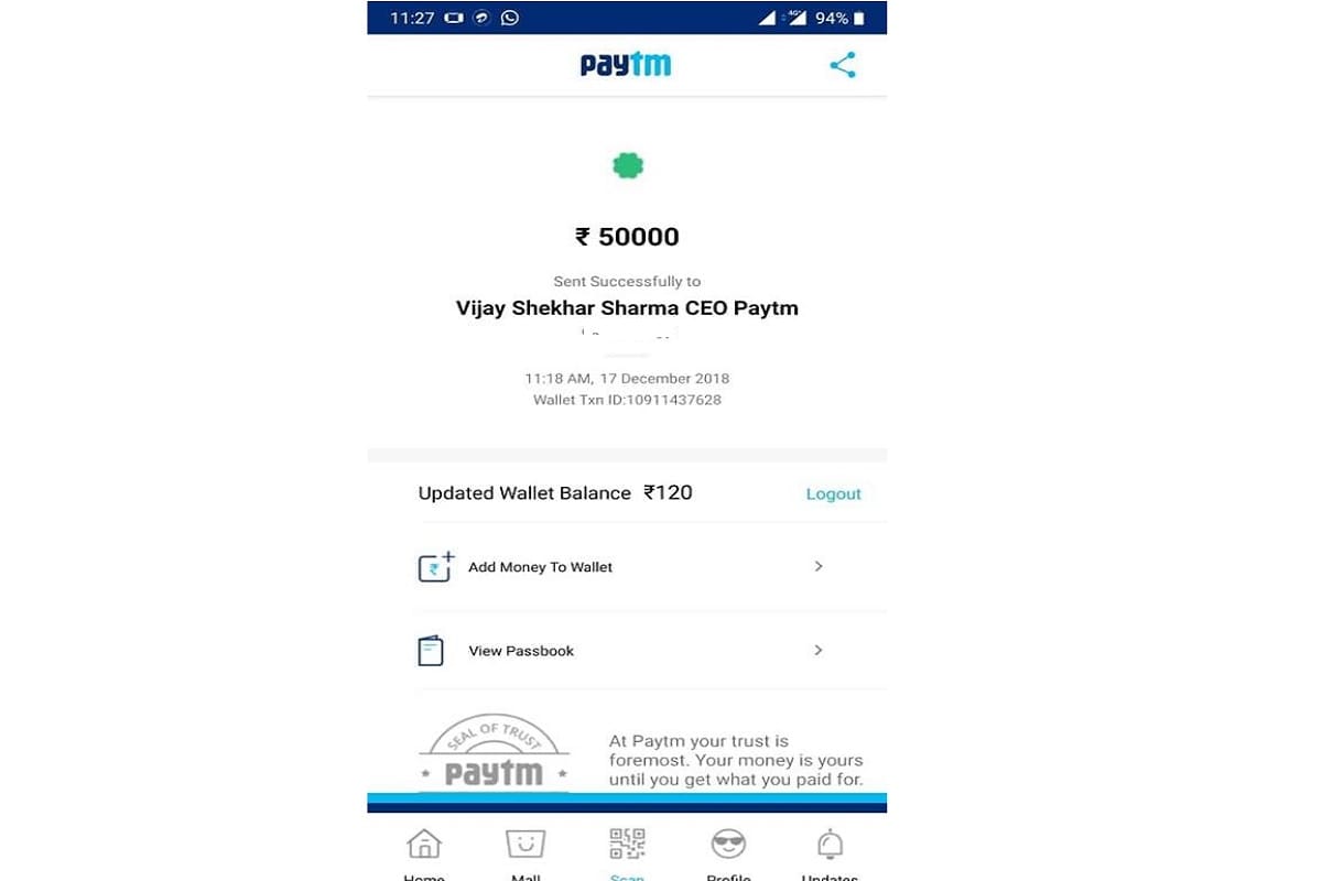 Fake paytm app