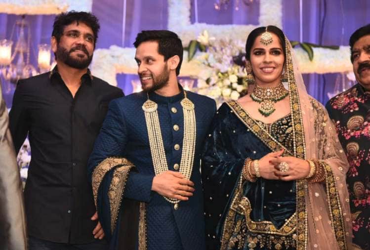 saina nehwal and parupalli kashyap wedding reception south superstar nagarjuna attend