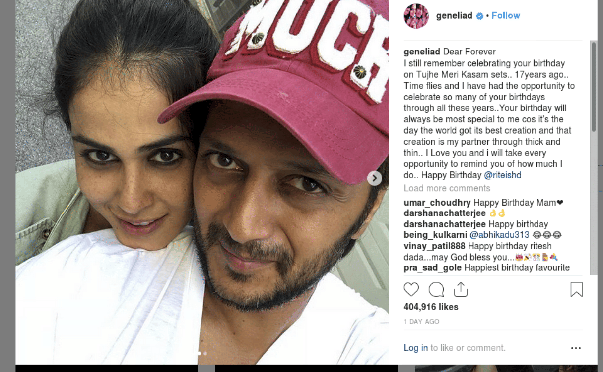 Genelia D Souza wishes husband Riteish Deshmukh on birthday