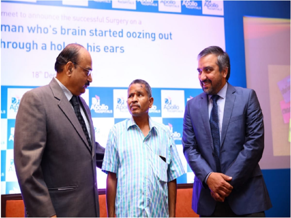 doctors plug hole because Part of man brain leaks through ear