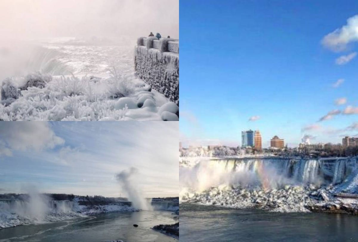 Niagara falls  frozen, turns winter wonderland white christmas
