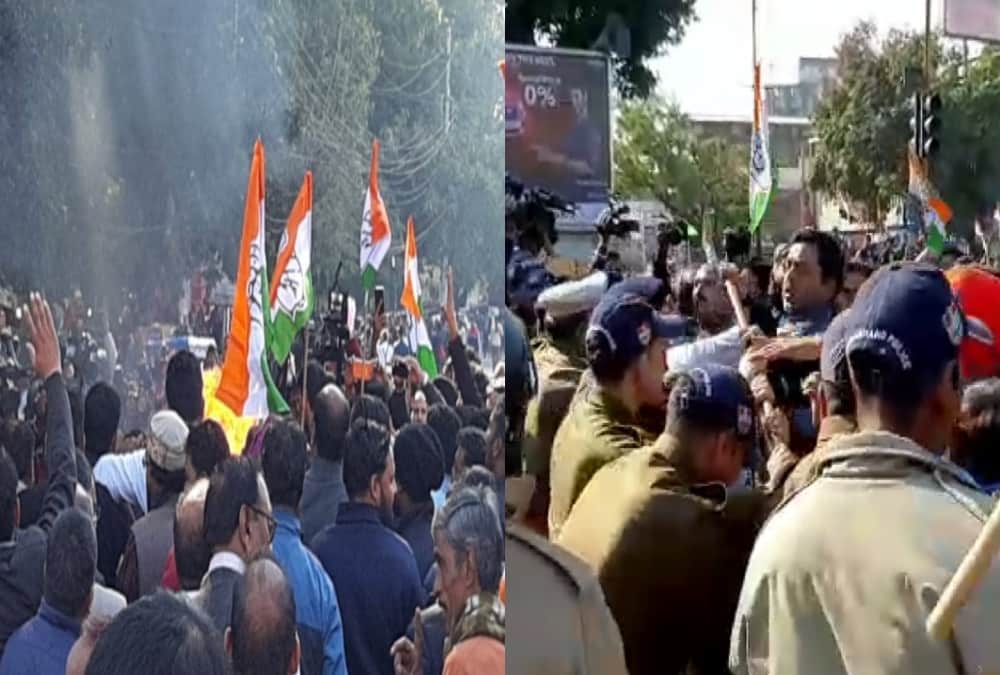 Congress leaders and workers protest and fight with police in dehradun
