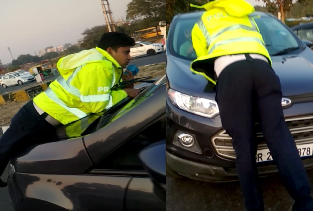 Man stop by traffic cop for driving on wrong side in Gurugram, dragged police on bonnet of car