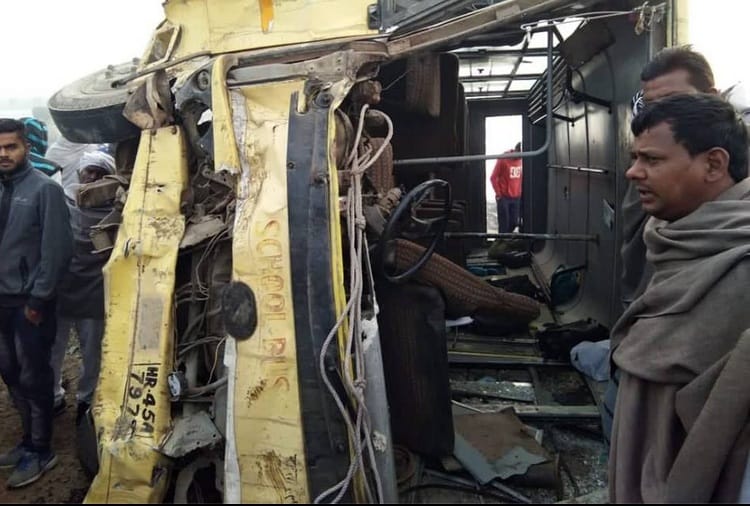 School Bus Collision with Trala in Indri of Karnal, Two Students Died