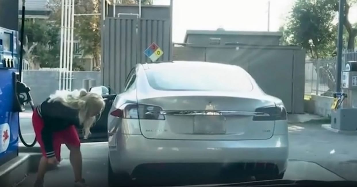 See the funny video of Women trying to fill the petrol in tesla electric car