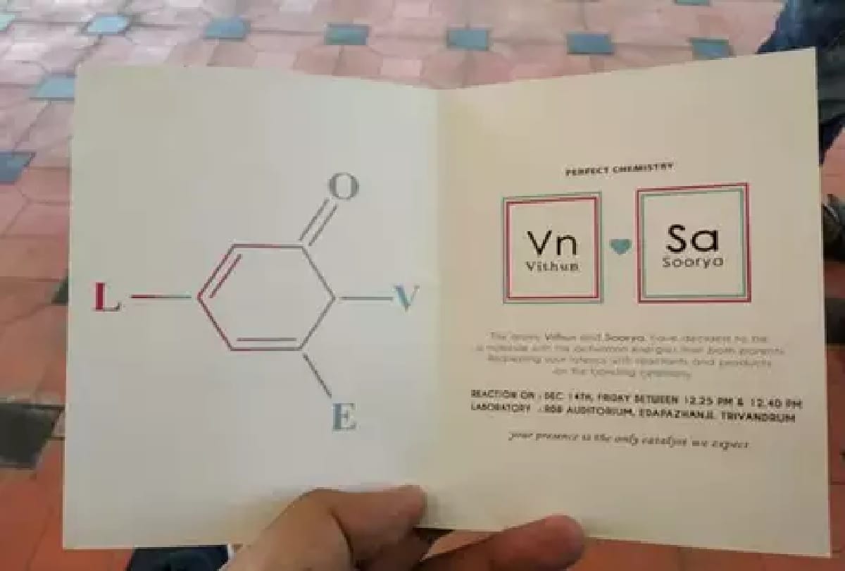 kerala couple's innovative chemistry wedding card, shashi tharoor reacted