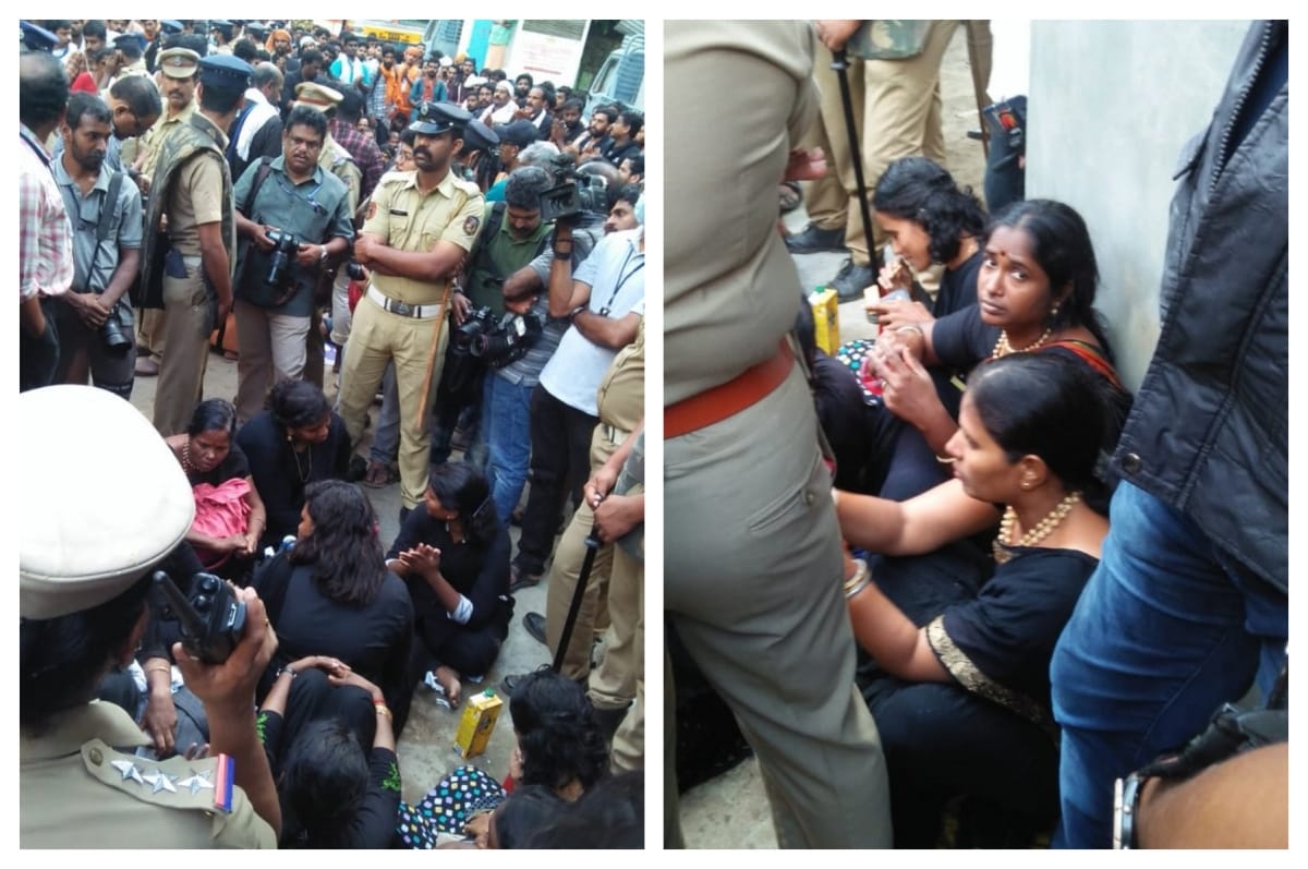 Tention raised in Pamba due to 11 women try to trek Sabarimala