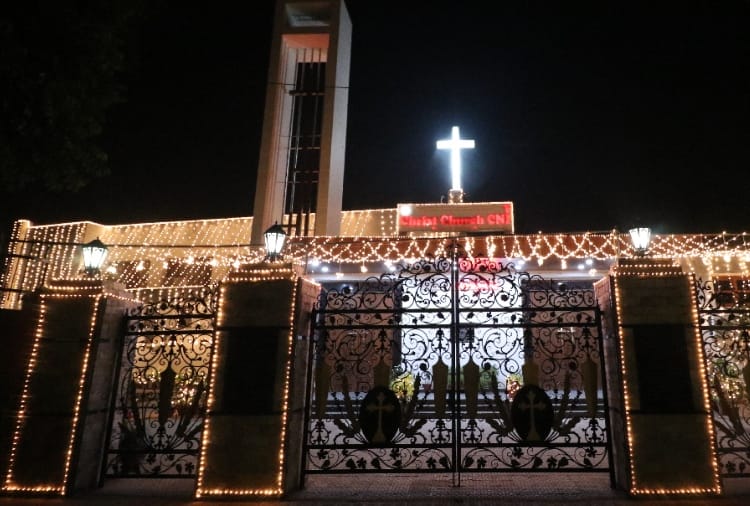 The church decorated  in chandigarh on Christmas