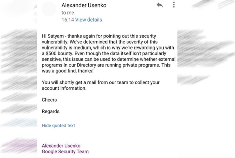 Satyam Rastogi Found Big Mistake in Google and Get reward 
