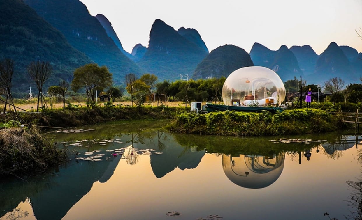 Southwest China bubble hotel made of transparent skin gives guests stunning views of the sky