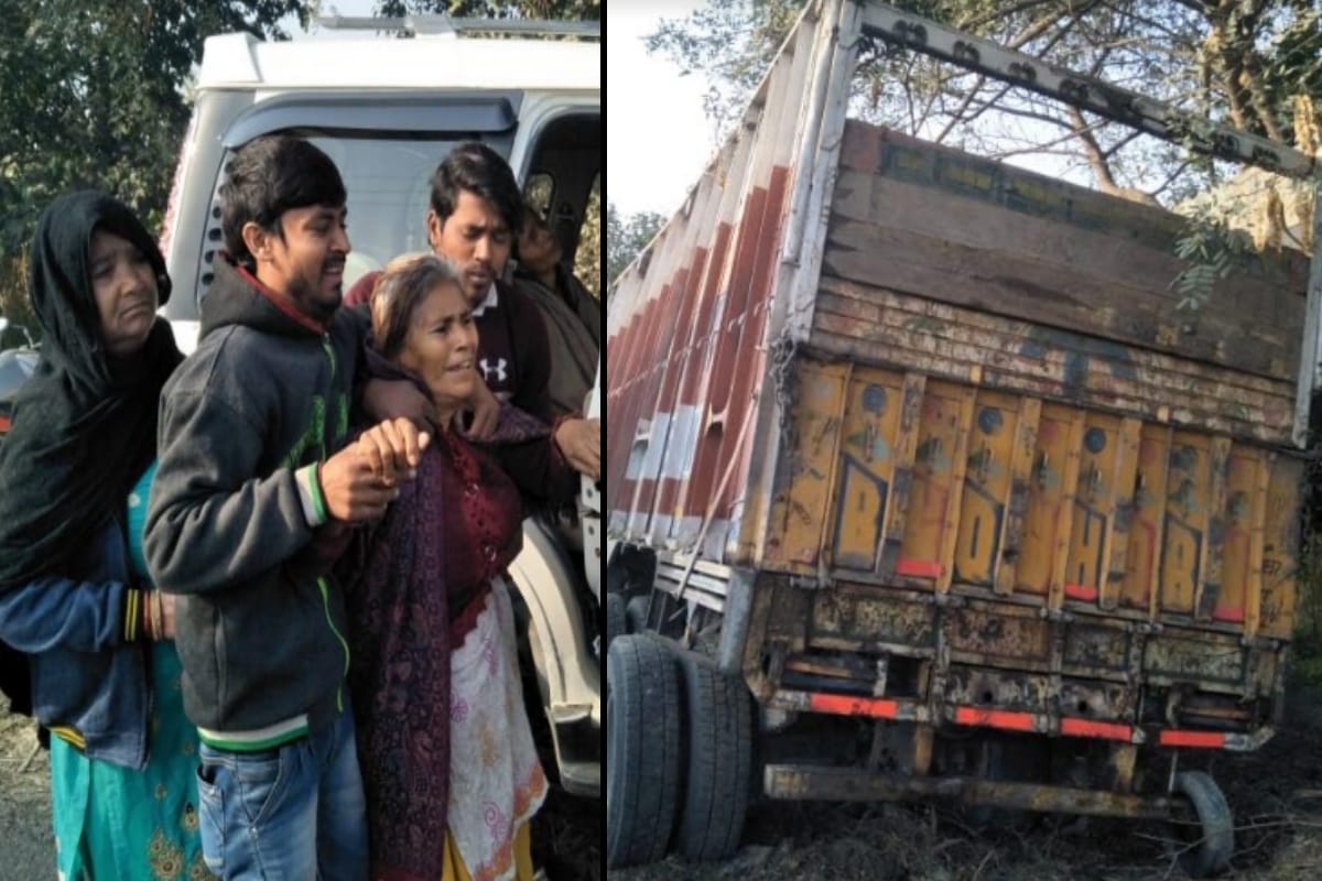 Accident:two injured after a speedy truck clided with a bike in meerut mawana road